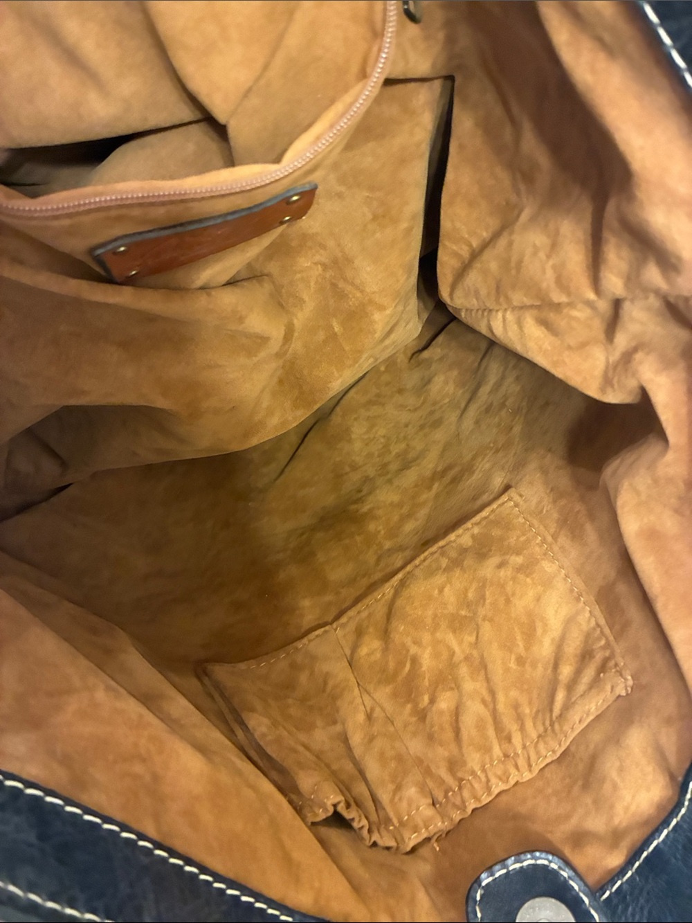 Patricia‎ Nash Navy and Brown Floral Tote with Mustard Pom - Picture 3 of 8